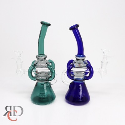 WATER PIPE FULL COLOR TUBING PIPE WITH QUADRA FULL WORKED OUTSIDE RECYCLER AND SHOWERHEAD PERC WP3048 1CT